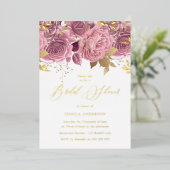 Blush Pink Floral Vrijgezellenfeest Gold Folie Uitnodiging (Staand Voorkant)