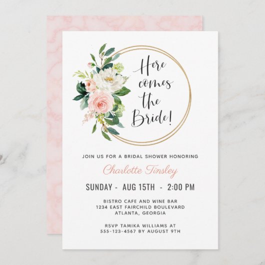 Blush Pink Floral Vrijgezellenfeest Kaart (Voorkant / Achterkant)