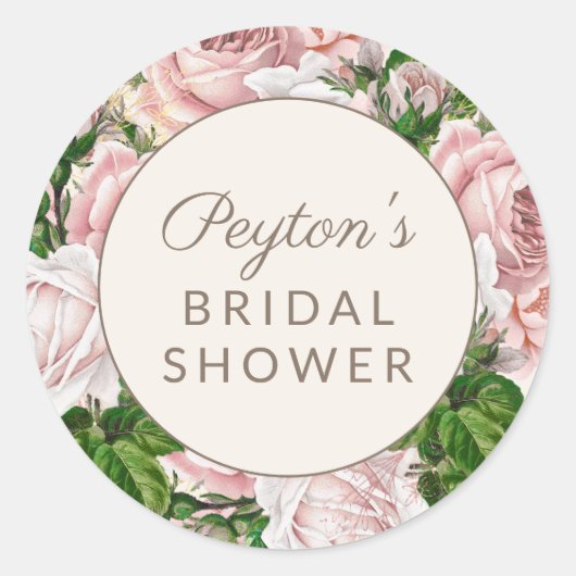 Blush Pink Floral  Vrijgezellenfeest Ronde Sticker (Voorkant)