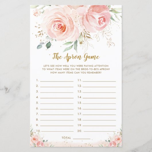 Blush Pink Floral Vrijgezellenfeest The Apron Game (Voorkant)