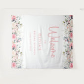 Blush Pink Floral Vrijgezellenfeest Welkomstachter Wandkleed (Voorkant (horizontaal))