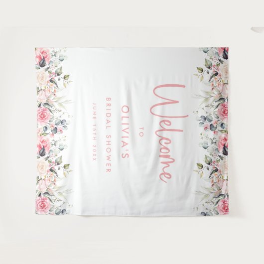 Blush Pink Floral Vrijgezellenfeest Welkomstachter Wandkleed (Voorkant (horizontaal))