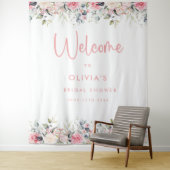 Blush Pink Floral Vrijgezellenfeest Welkomstachter Wandkleed (In situ)