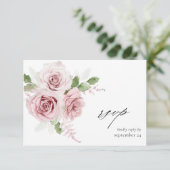 Blush Pink Floral w Meal RSVP-kaart RSVP Kaartje (Staand voorkant)