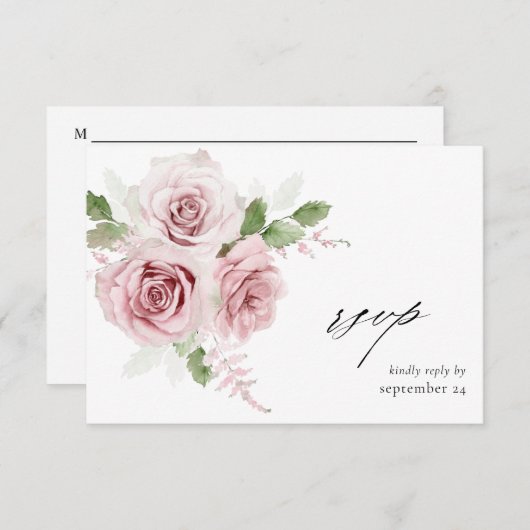 Blush Pink Floral w Meal RSVP-kaart RSVP Kaartje (Voorkant / Achterkant)