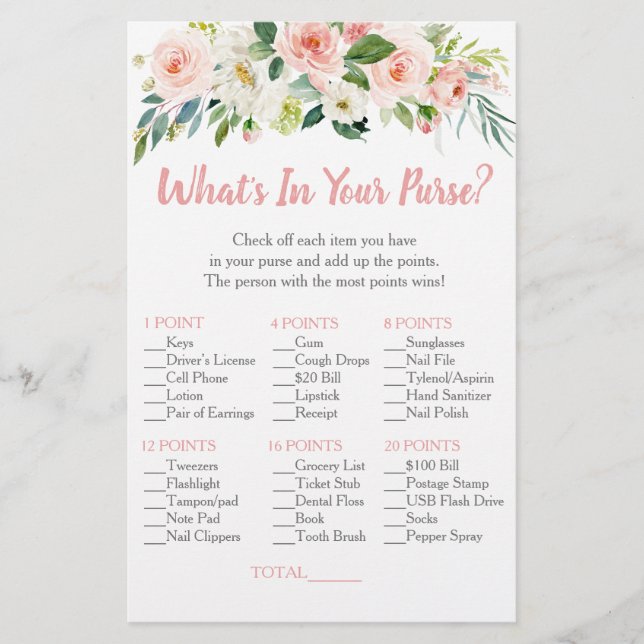 Blush Pink Floral Wat zit er in je bruine spel? (Voorkant)