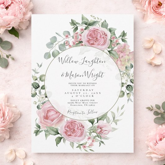 Blush Pink Floral Watercolor Wedding Kaart