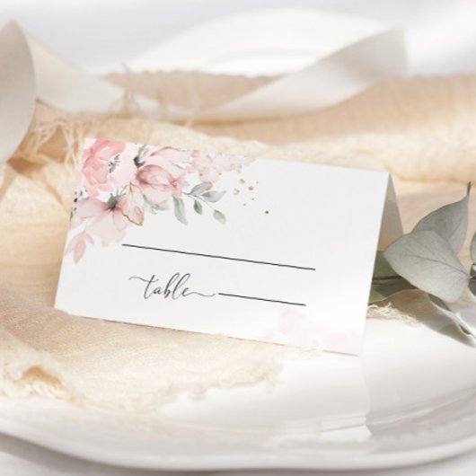 Blush pink floral Watercolor wedding place cards Kaart