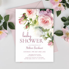 Blush Pink Floral Waterverf Baby shower Kaart