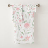 Blush Pink Floral Waterverf Bad Handdoek (Insitu)
