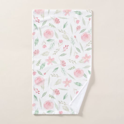 Blush Pink Floral Waterverf Bad Handdoek (Handdoek)