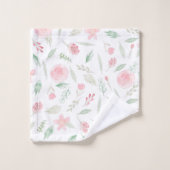 Blush Pink Floral Waterverf Bad Handdoek (Wasdoekje)