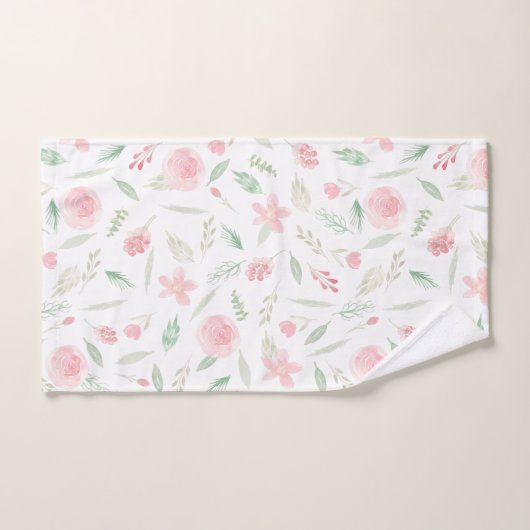 Blush Pink Floral Waterverf Bad Handdoek (Handdoek)