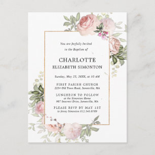 Blush Pink Floral Waterverf Baptisme Briefkaart