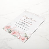 Blush Pink Floral Waterverf Baptisme Folie Uitnodiging (Gedraaid)