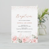 Blush Pink Floral Waterverf Baptisme Folie Uitnodiging (Staand Voorkant)