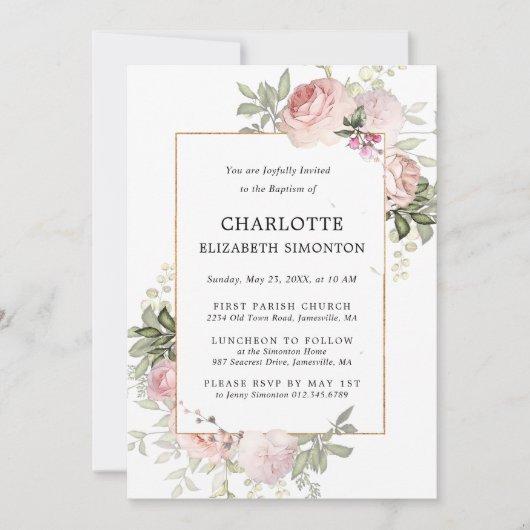 Blush Pink Floral Waterverf Baptisme Kaart (Voorkant)