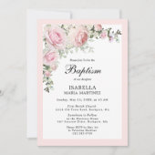 Blush Pink Floral Waterverf Baptisme Uitnodiging (Voorkant)