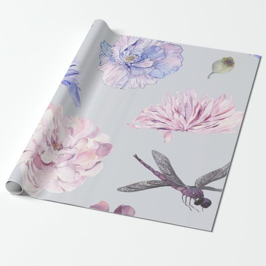 Blush Pink Floral Waterverf Cadeaupapier (Uitgerold)