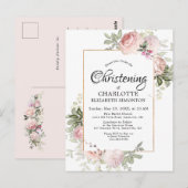 Blush Pink Floral Waterverf Christening Briefkaart (Voorkant / Achterkant)