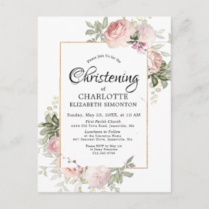 Blush Pink Floral Waterverf Christening Briefkaart