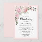 Blush Pink Floral Waterverf Christening Kaart (Voorkant / Achterkant)