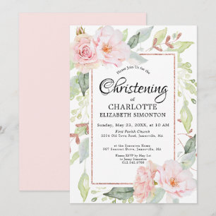 Blush Pink Floral Waterverf Christening Kaart