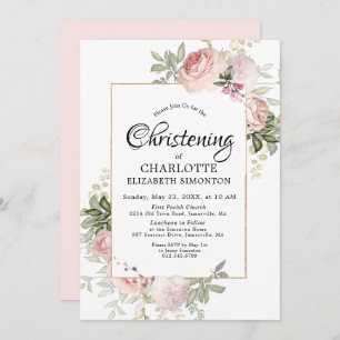 Blush Pink Floral Waterverf Christening Kaart