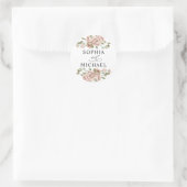 Blush Pink Floral Waterverf Couple Names Weddensch Ronde Sticker (Tas)