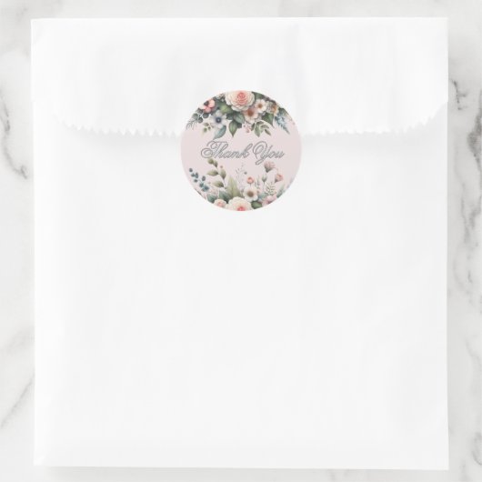 Blush Pink Floral Waterverf Dank u Ronde Sticker (Tas)