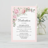 Blush Pink Floral Waterverf Dedication Invitation Kaart (Staand voorkant)