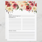 Blush Pink Floral Waterverf Douche Recept Pagina (Voorkant / Achterkant)