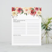 Blush Pink Floral Waterverf Douche Recept Pagina (Staand voorkant)