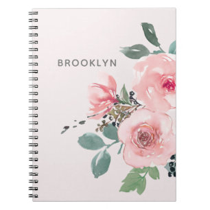Blush Pink Floral Waterverf  Notitieboek