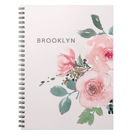 Blush Pink Floral Waterverf  Notitieboek (Voorkant)