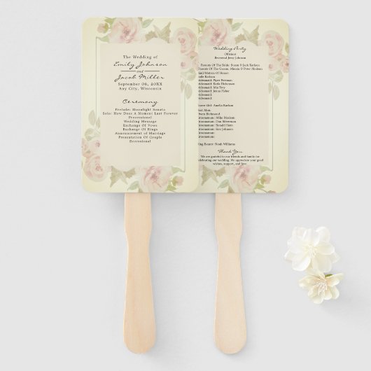 Blush Pink Floral Waterverf  programma Handwaaier (Voorkant en achterkant)