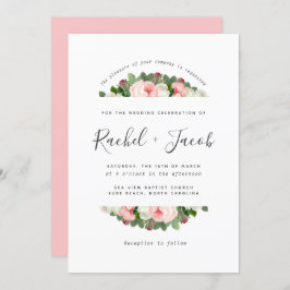 Blush Pink Floral Waterverf  Rozen Weddenschap Kaart