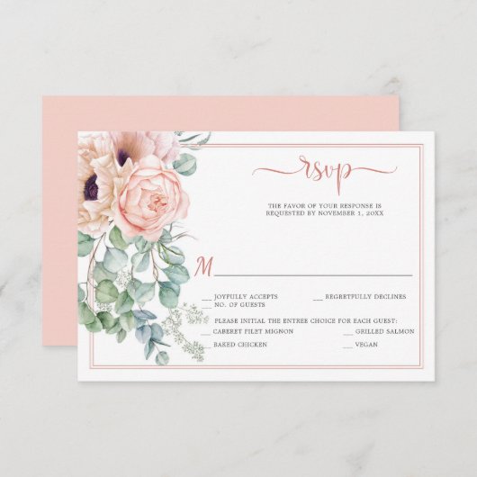 Blush Pink Floral Waterverf RSVP (Voorkant / Achterkant)