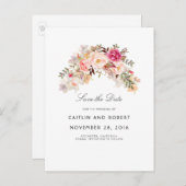 Blush Pink Floral Waterverf Save the Date Aankondigingskaart (Voorkant / Achterkant)