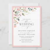 Blush Pink Floral Waterverf Script Photo Weddensch Kaart (Voorkant)