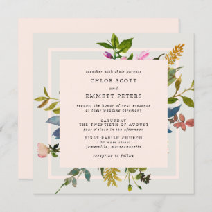 Blush Pink Floral Waterverf Square Weddenschap Kaart