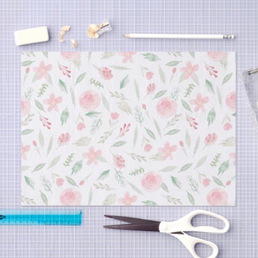 Blush Pink Floral Waterverf Tissuepapier (Craft)
