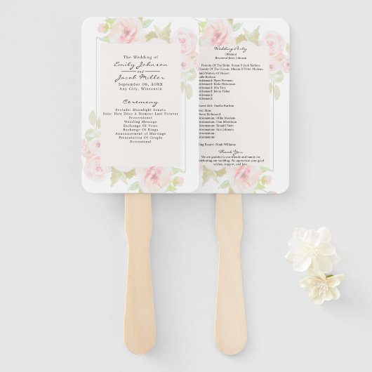 Blush Pink Floral Waterverf Wed Program Handwaaier