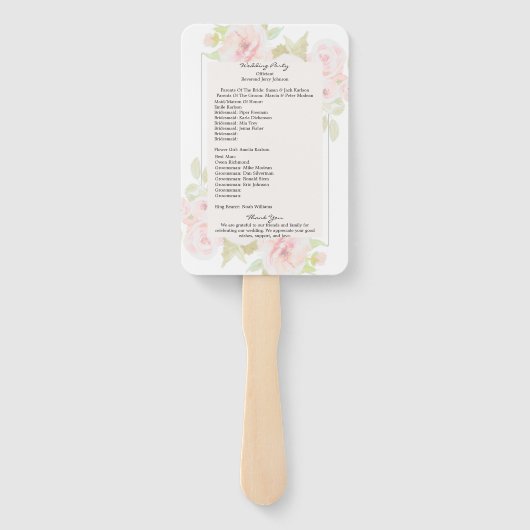 Blush Pink Floral Waterverf Wed Program Handwaaier (Achterkant)
