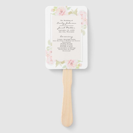 Blush Pink Floral Waterverf Wed Program Handwaaier