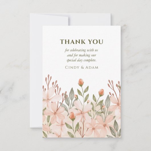 Blush Pink Floral Waterverf Wedding Bedankkaart (Voorkant)