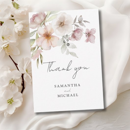 Blush Pink Floral Waterverf Wedding Bedankkaart