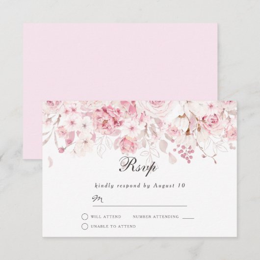 Blush Pink Floral Waterverf Wedding Event RSVP Kaartje (Voorkant / Achterkant)