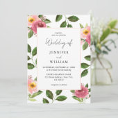 Blush Pink Floral Waterverf Wedding Kaart (Staand voorkant)