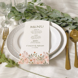 Blush Pink Floral Waterverf Wedding Menu